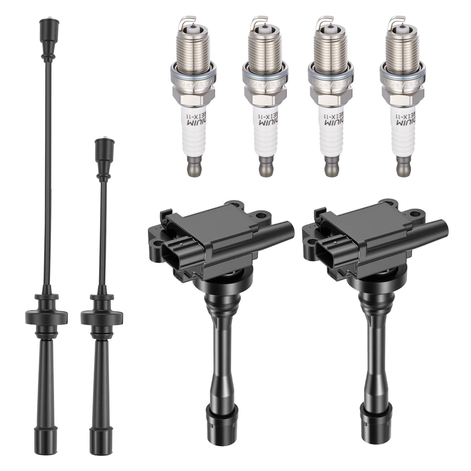 Ignition Coil UF295 and Spark Plugs SP1012 with Wire Set 8910 for 1997-2007 Mitsubishi Lancer/Eclipse 2.4L L4, 2.0L L4 | BDFHYK