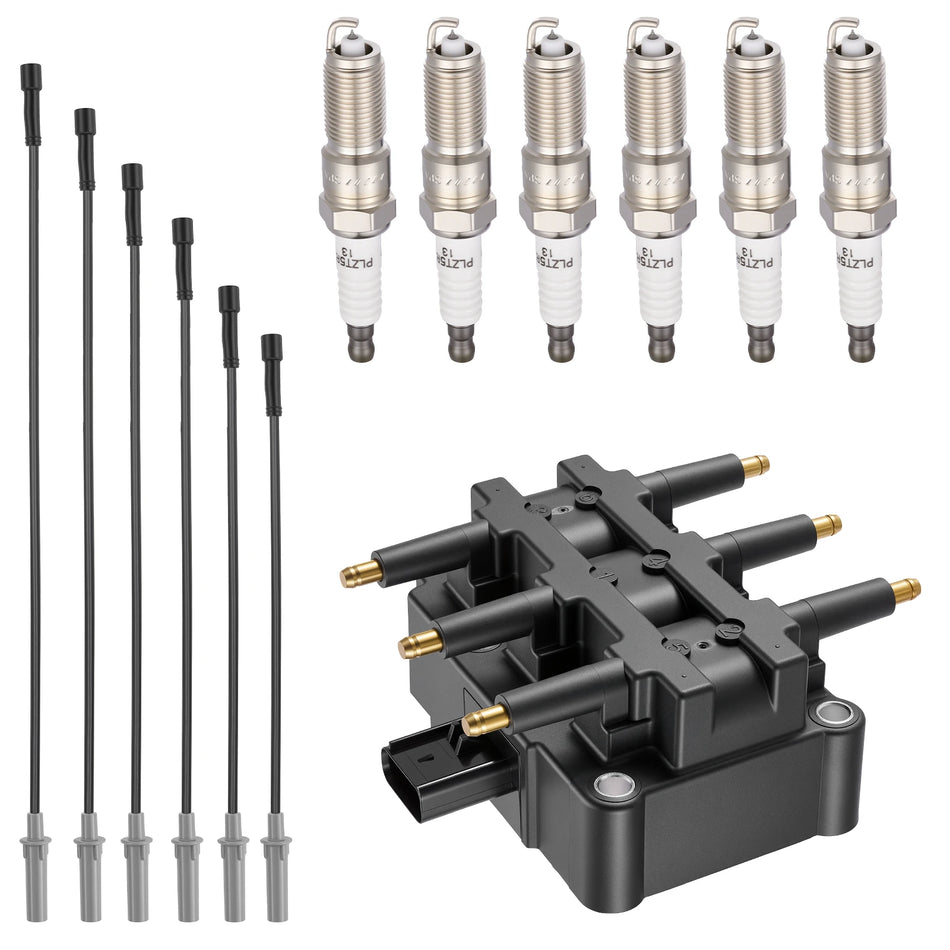 Ignition Coil UF305 and Spark Plugs SP1026 with Wire Set 53188 for 2001-2010 Chrysler Town & Country/Pacifica 3.3L V6, 3.8L V6 | BDFHYK
