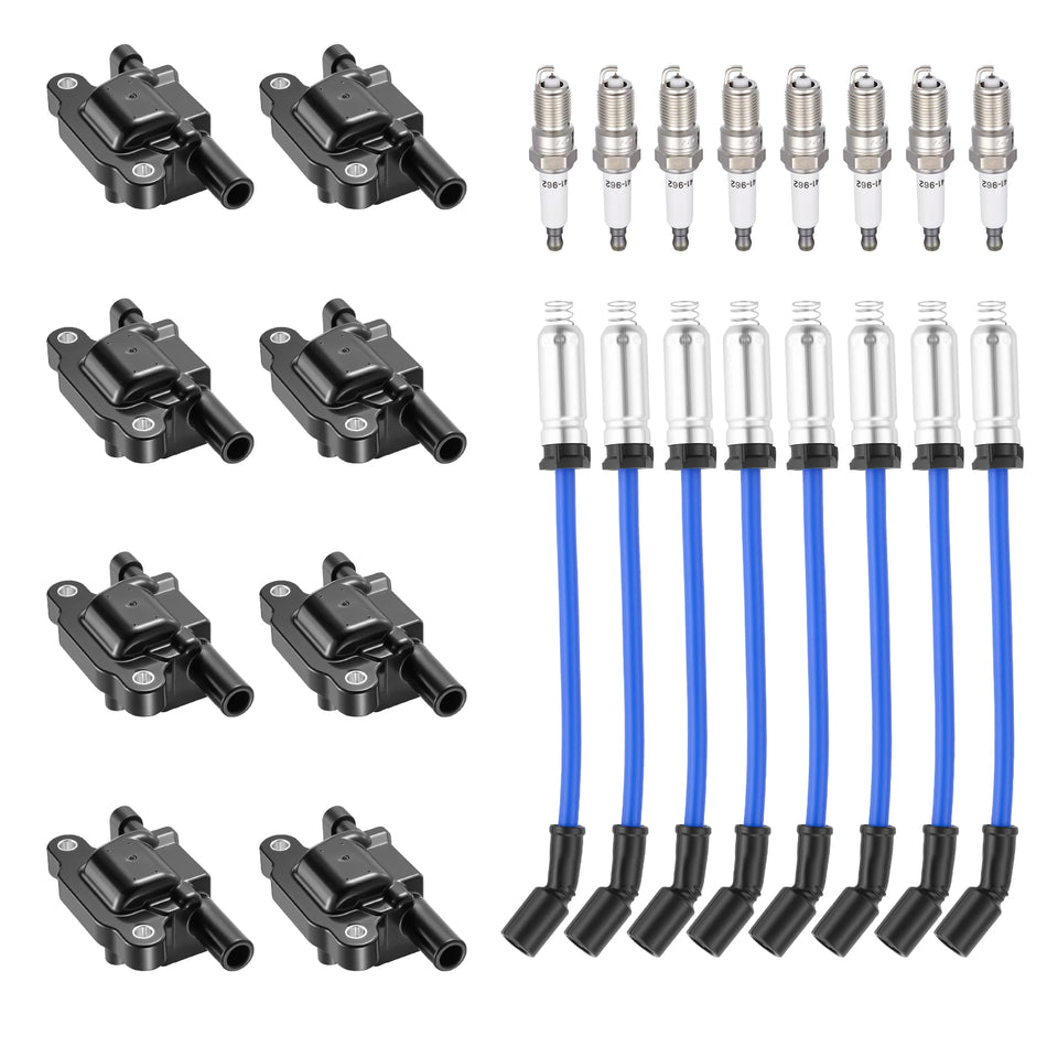 Ignition Coil UF413 and Spark Plugs 41-962 with Wire Set 748UU for 2004-2021 Chevrolet Silverado 1500/Express 2500 5.3L V8, 6.0L V8 | BDFHYK