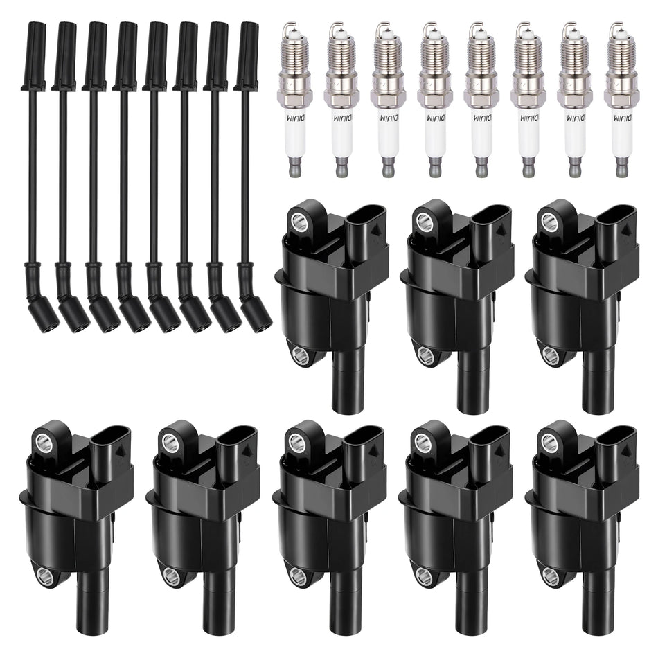 Ignition Coil UF414T and Spark Plugs SP1019 with Wire Set 7873 for 2008-2015 Chevrolet Silverado 1500/Tahoe 6.0L V8, 5.3L V8 | BDFHYK