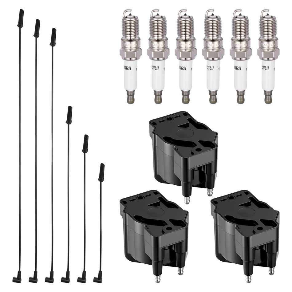 Ignition Coil DR39 and Spark Plugs SP1038 with Wire Set 51031 for 1986-2009 Chevrolet Beretta/Cavalier 3.8L V6, 3.1L V6 | BDFHYK