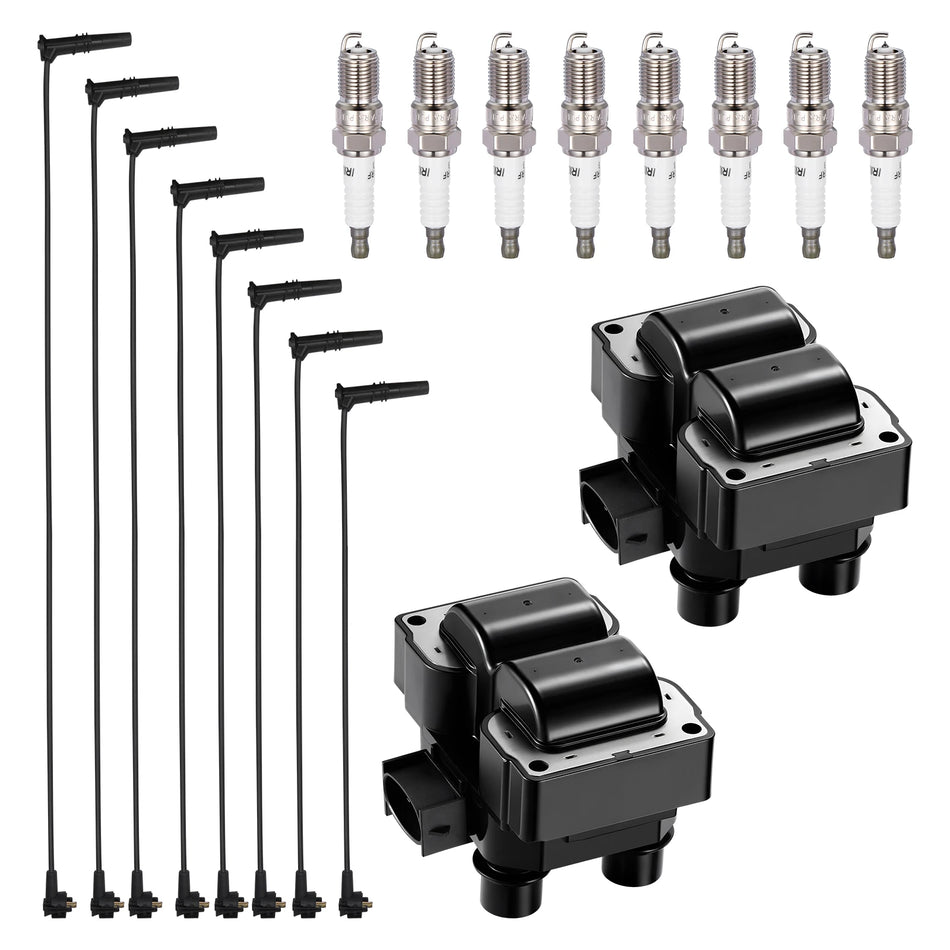 Ignition Coil SKIC078 and Spark Plugs SP1005 with Wire Set 8860 for 1996-1999 Ford E-150 Econoline/Crown Victoria 4.6L V8 | BDFHYK