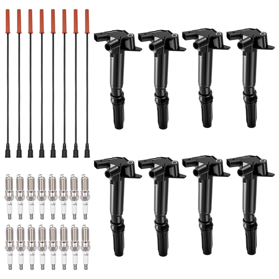 Ignition Coil uf631 and Spark Plugs SP526 with Wire Set 6973 for 2010-2017 Ford E-350 Super Duty/F-150 6.2L V8 | BDFHYK