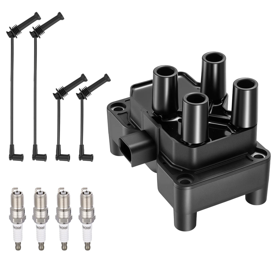 Ignition Coil UF654 and Spark Plugs 96315 with Wire Set 8435 for 2011-2013 Ford Fiesta 1.6L L4 | BDFHYK