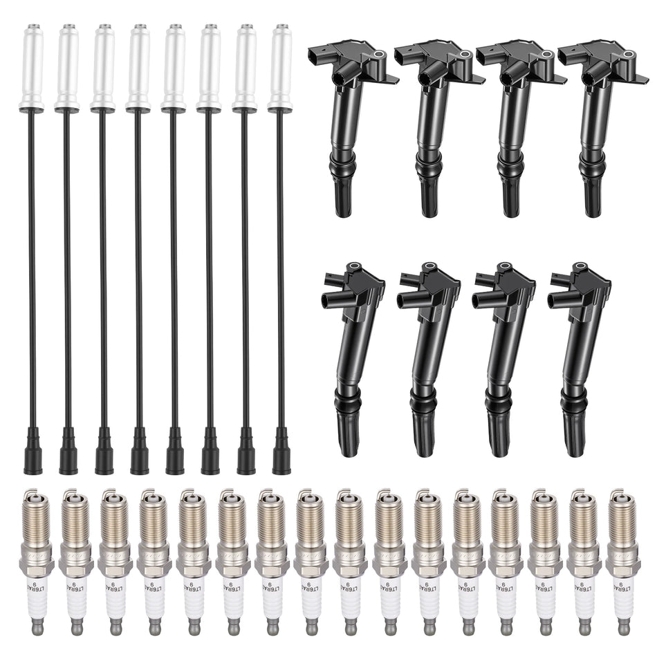 Ignition Coil UF631 and Spark Plugs SP526 with Wire Set WR6159 for 2017-2017 Ford F-250 Super Duty/F-350 Super Duty 6.2L V8 | BDFHYK