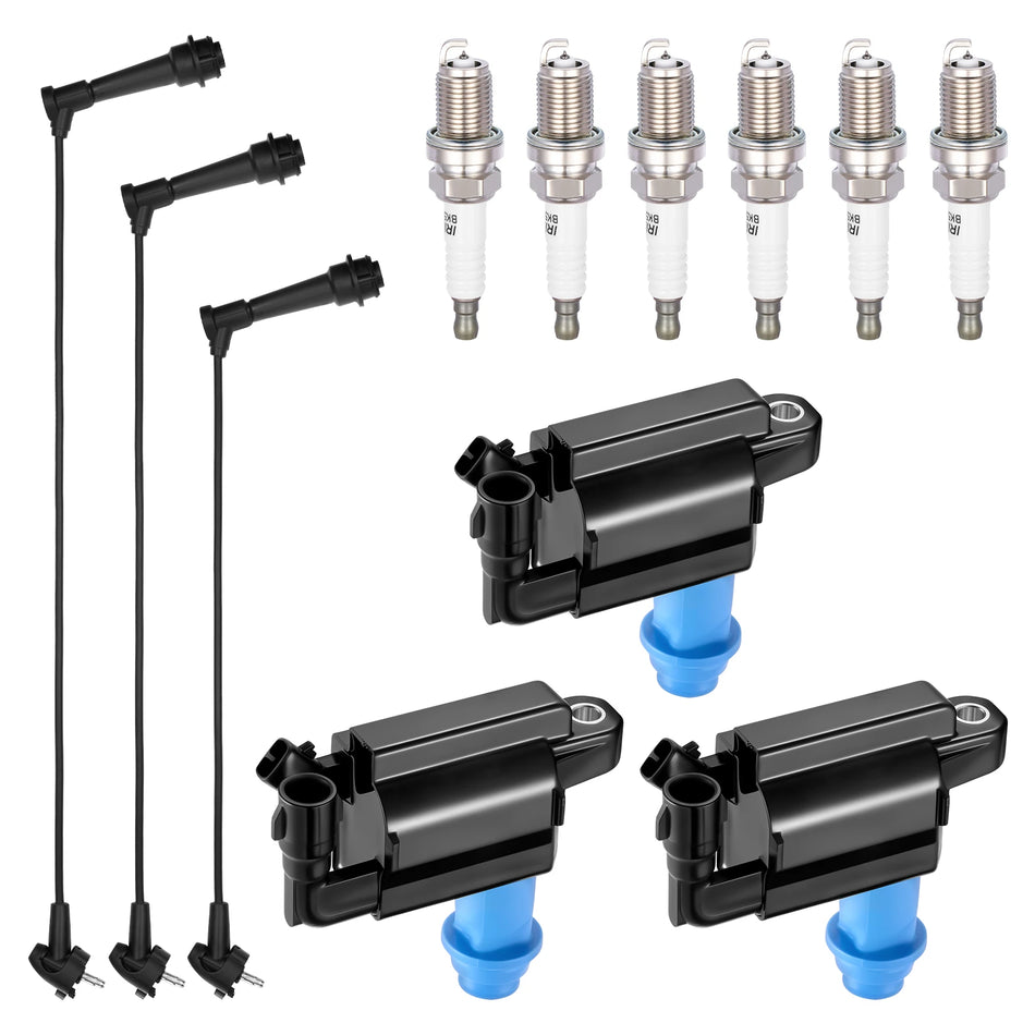 Ignition Coil UF228 and Spark Plugs 5303 with Wire Set 6404 for 1998-2005 Lexus GS300/IS300 3.0L L6 | BDFHYK