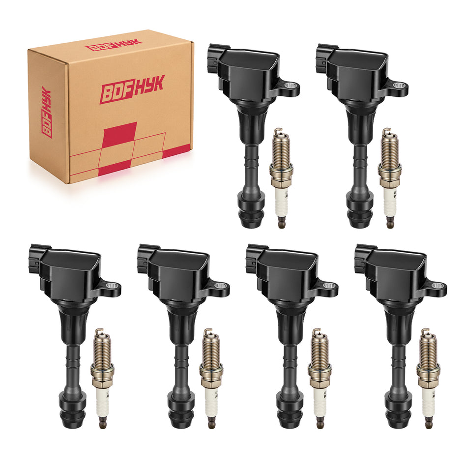 BDFHYK Ignition Coil Pack UF401 and Iridium Spark Plugs NGK4469, Fits Nissan 350Z Altima Frontier 3.5L 4.0L V6, Set of 6