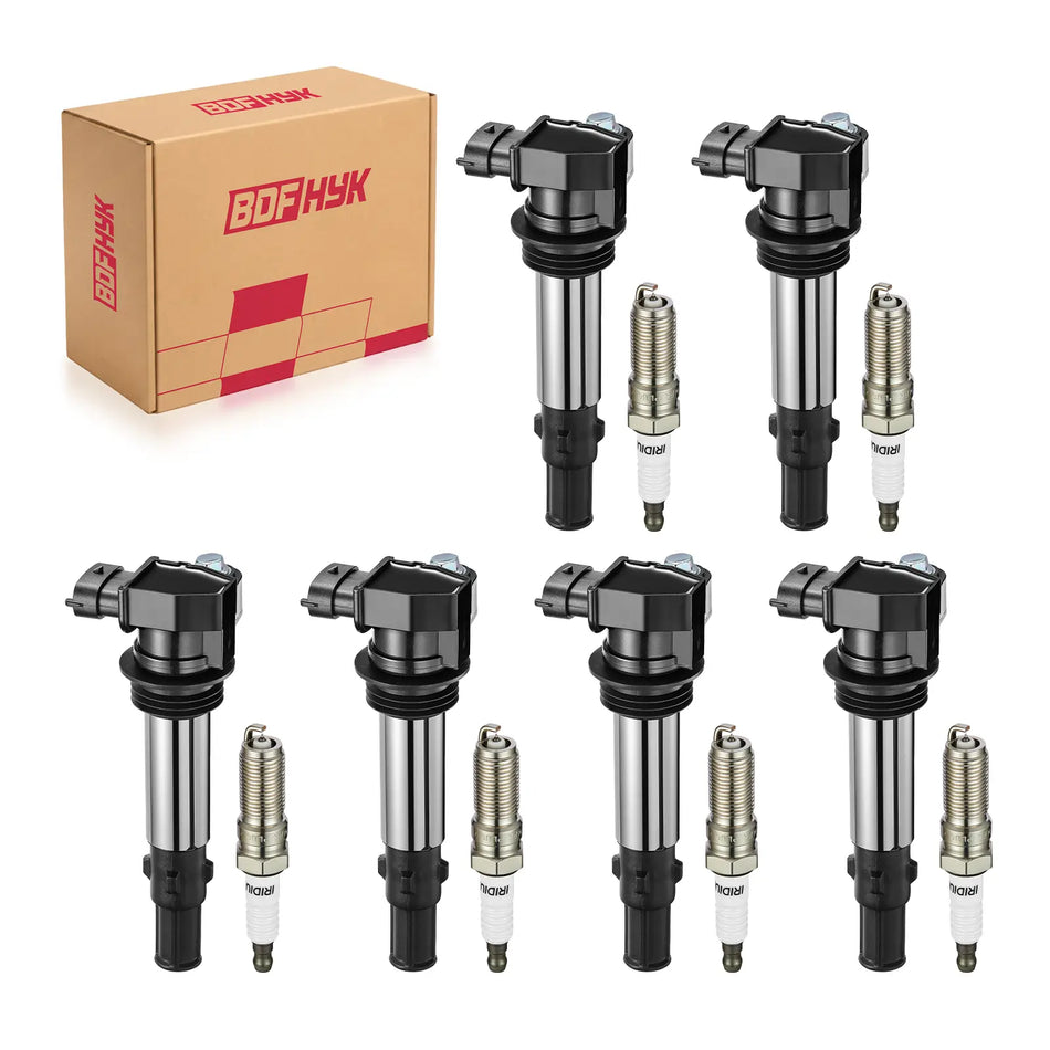 BDFHYK 6 Ignition Coil UF375 and 6 Iridium Spark Plug 6509 for Buick Allure, Enclave, LaCrosse, Rendezvous; Cadillac CTS, SRX; 3.6L V6