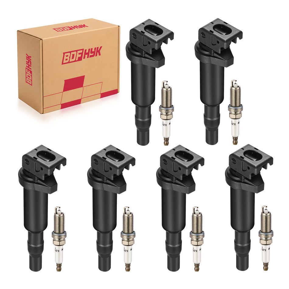 BDFHYK 6 Ignition Coil UF592 and 6 Double Iridium Platinum Spark Plug for BMW 328i, 528i, X3, X5 2.5L / 3.0L L6