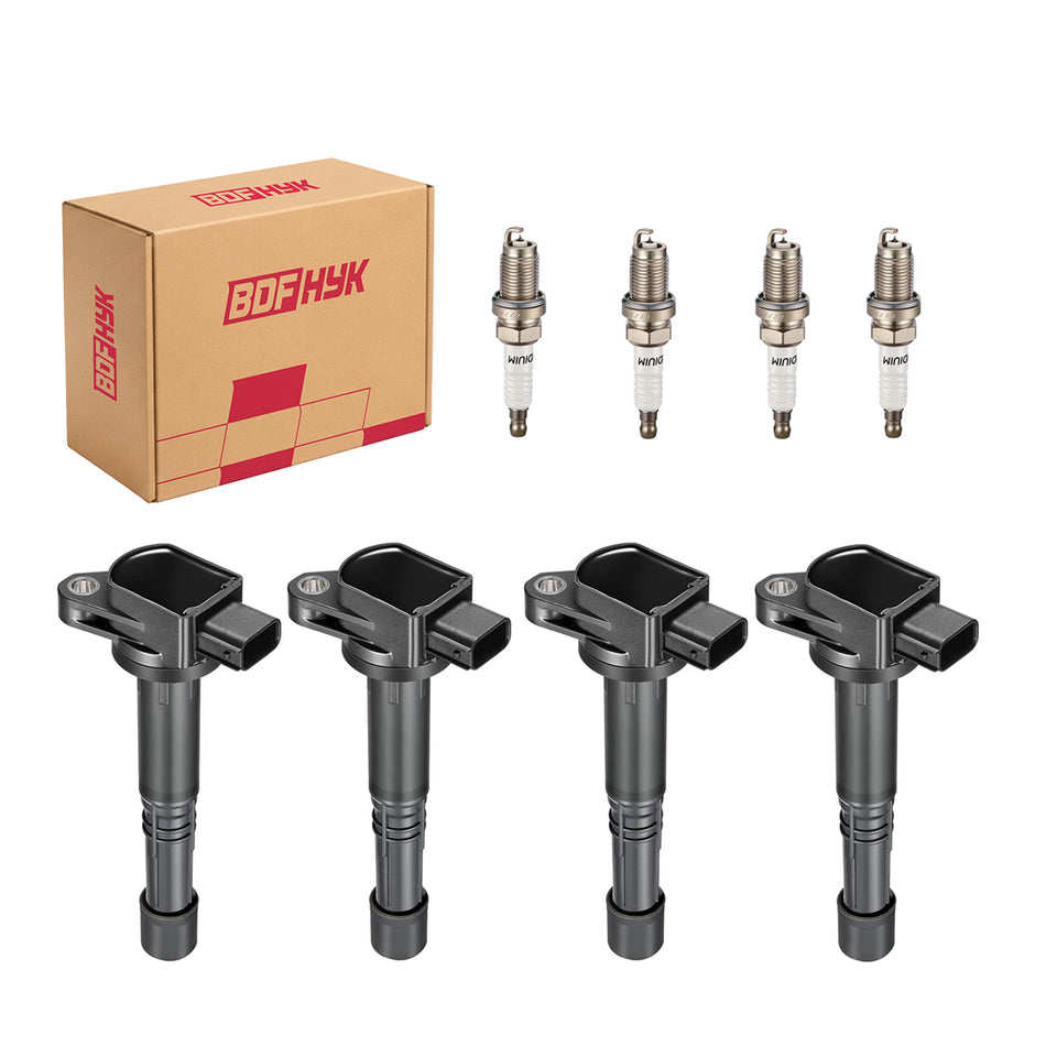 Ignition Coil Pack UF583 UF311 and Iridium Spark Plugs 9807B-561BW, Fits Honda Accord Civic CR-V 2002–2011 2.4L L4, Set of 4