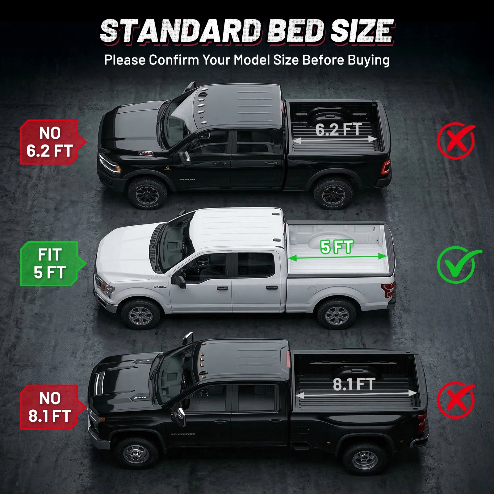 Jeep Gladiator 5 ft bed size guide for BDFHYK tonneau cover