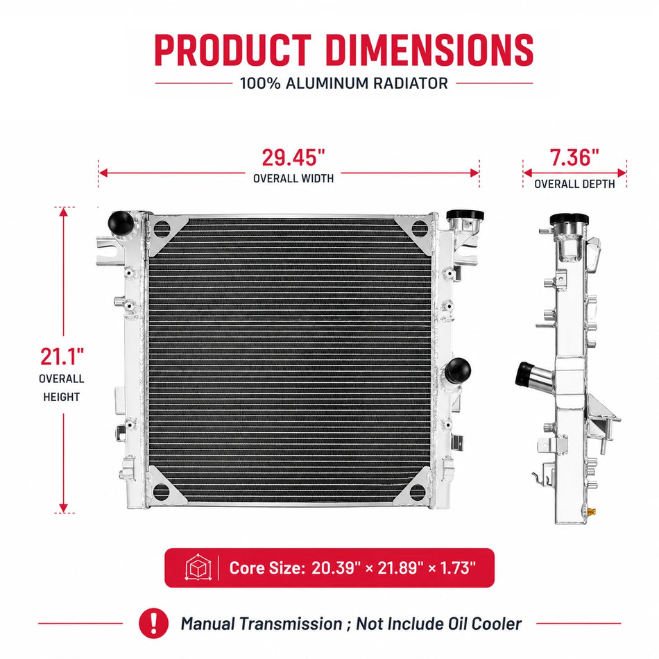 Upgraded Radiator with Cap for Jeep Wrangler JK 2007-2018 3.6L 3.8L V6, Replace CU2957 68143886AA, 3-Row 44mm Core BDFHYK