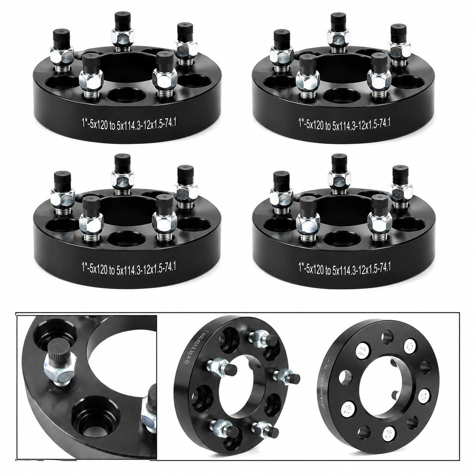 5x120 to 5x114.3 Wheel Adapters 1 Inch for Chevy Camaro 2010-2024, For Equinox Malibu Impala, Cadillac ATS CTS, GMC Terrain, M12x1.5 Studs, 74.1mm Hub Bore