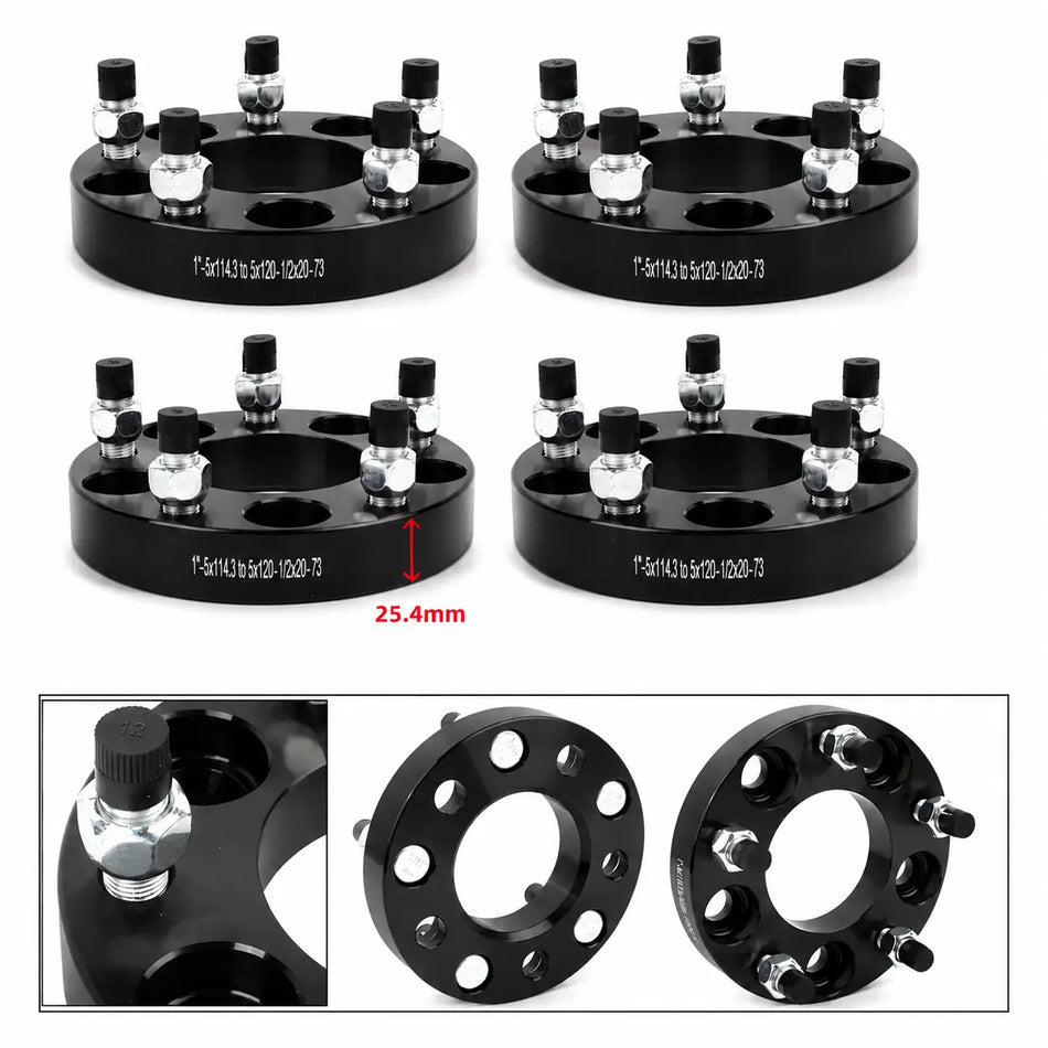 5x114.3 to 5x120 Wheel Adapters 1 Inch for Jeep Wrangler YJ TJ 1987-2006 Cherokee XJ 1984-2001, 1/2-20 Studs, 73mm Hub Bore, Set of 4 BDFHYK