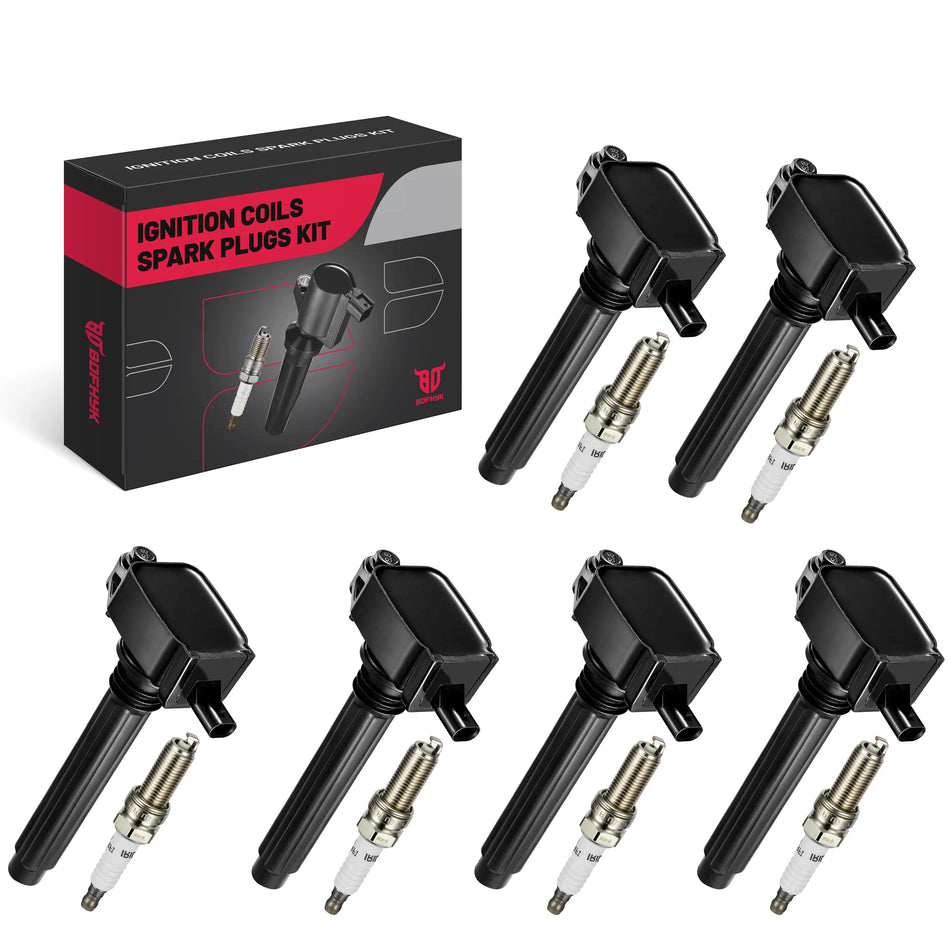 Ignition Coil UF648 and Iridium Spark Plug 97390, Compatible with Jeep Cherokee 2011-2015,  Dodge Charger 2011-2016, Chrysler Town & Country (2011–2016),Set of 6