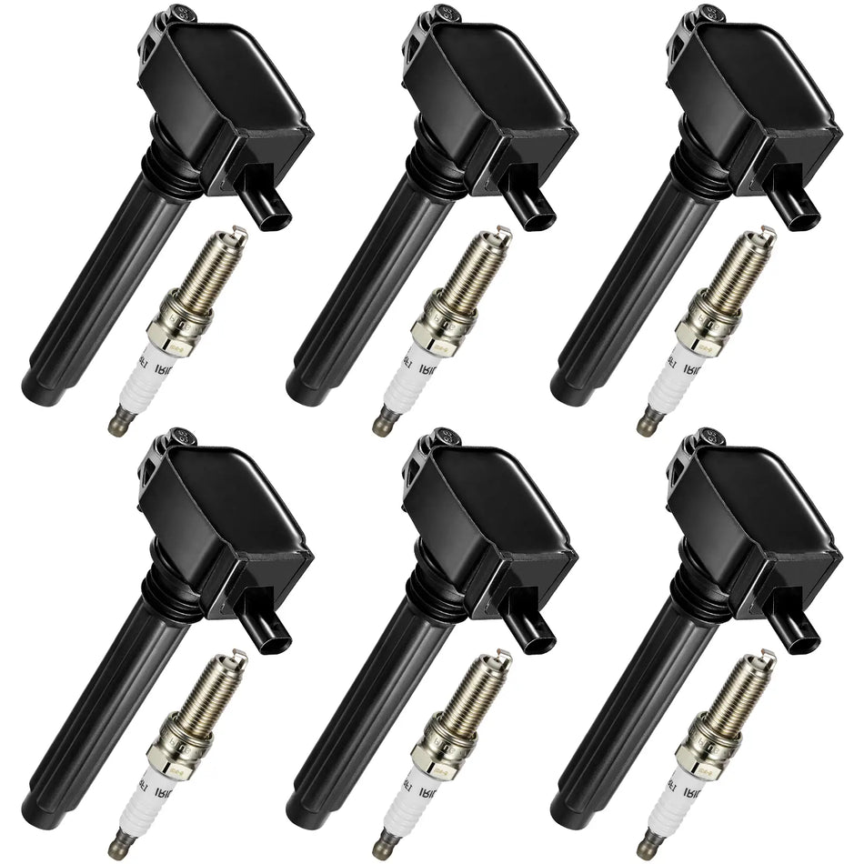 Ignition Coil UF648 and Iridium Spark Plug 97390, Compatible with Jeep Cherokee 2011-2015,  Dodge Charger 2011-2016, Chrysler Town & Country (2011–2016),Set of 6