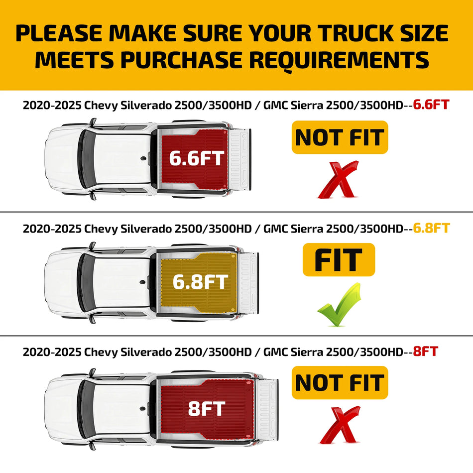 2020-2026 Chevy Silverado GMC Sierra 2500HD 3500HD 6.8FT Bed Truck Bed Mat | BDFHYK