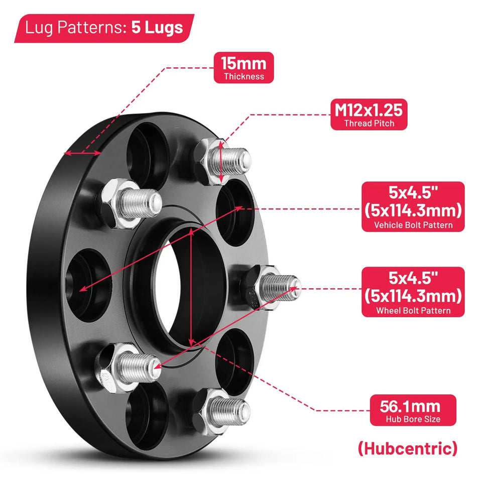 BDFHYK 5x114.3 Wheel Spacers- 15/20mm, 56.1mm Hub Bore, M12x1.25 Studs, Fits Subaru WRX, STI, Forester, Impreza, Legacy, Outback, Set of 4