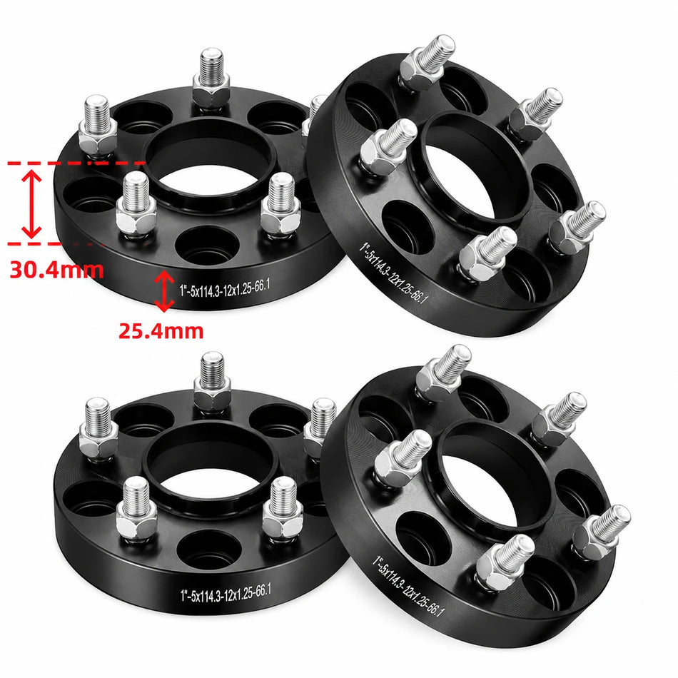5x114.3 Wheel Spacers 1 Inch for Nissan 350Z 370Z Infiniti G35 G37 FX35, M12x1.25 Studs, 66.1mm Hub Bore, Set of 4, Not Hubcentric