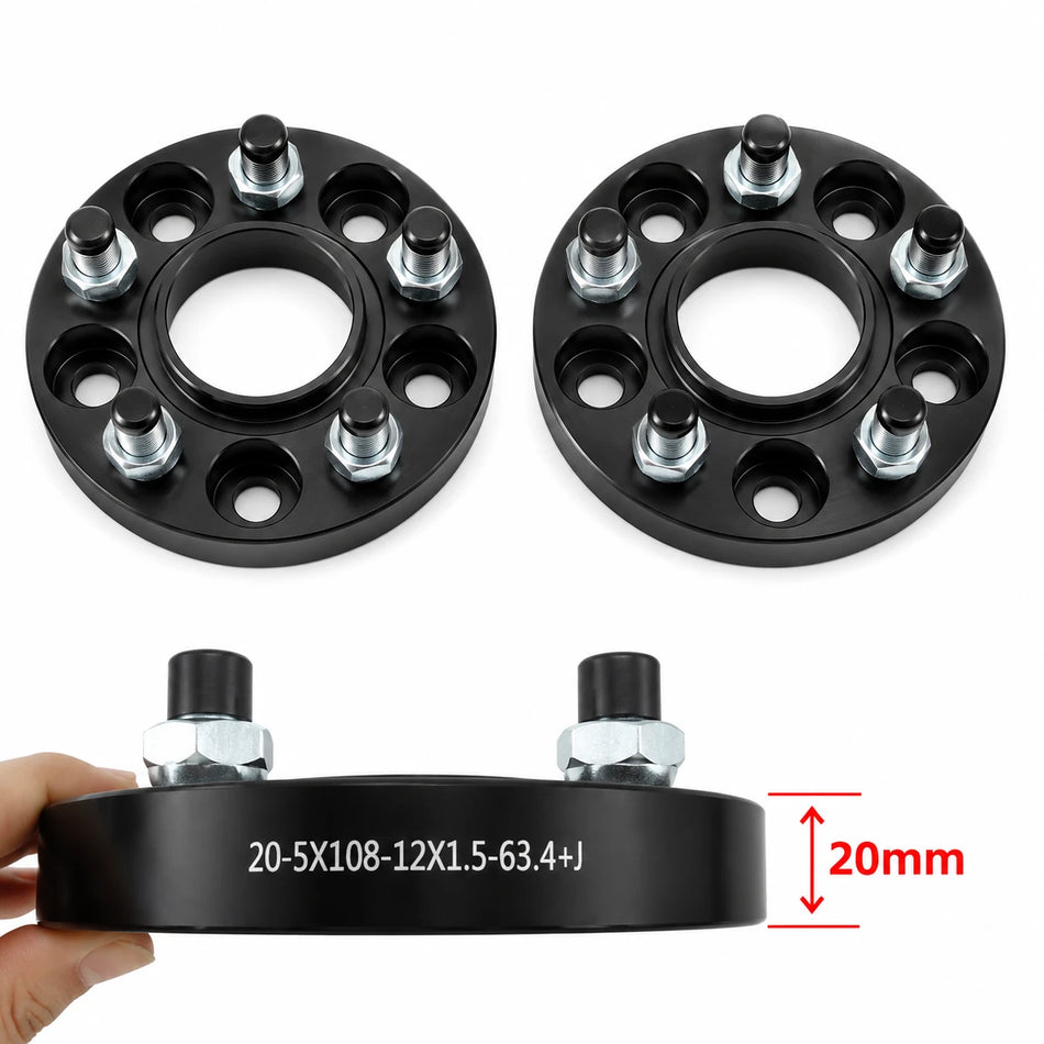 BDFHYK 5x108 Hubcentric Wheel Spacers 20mm for Ford Fusion Jaguar XF XJ Lincoln MKZ Volvo S60 S80, M12x1.5 Studs, 63.4mm Hub Bore, Set of 2