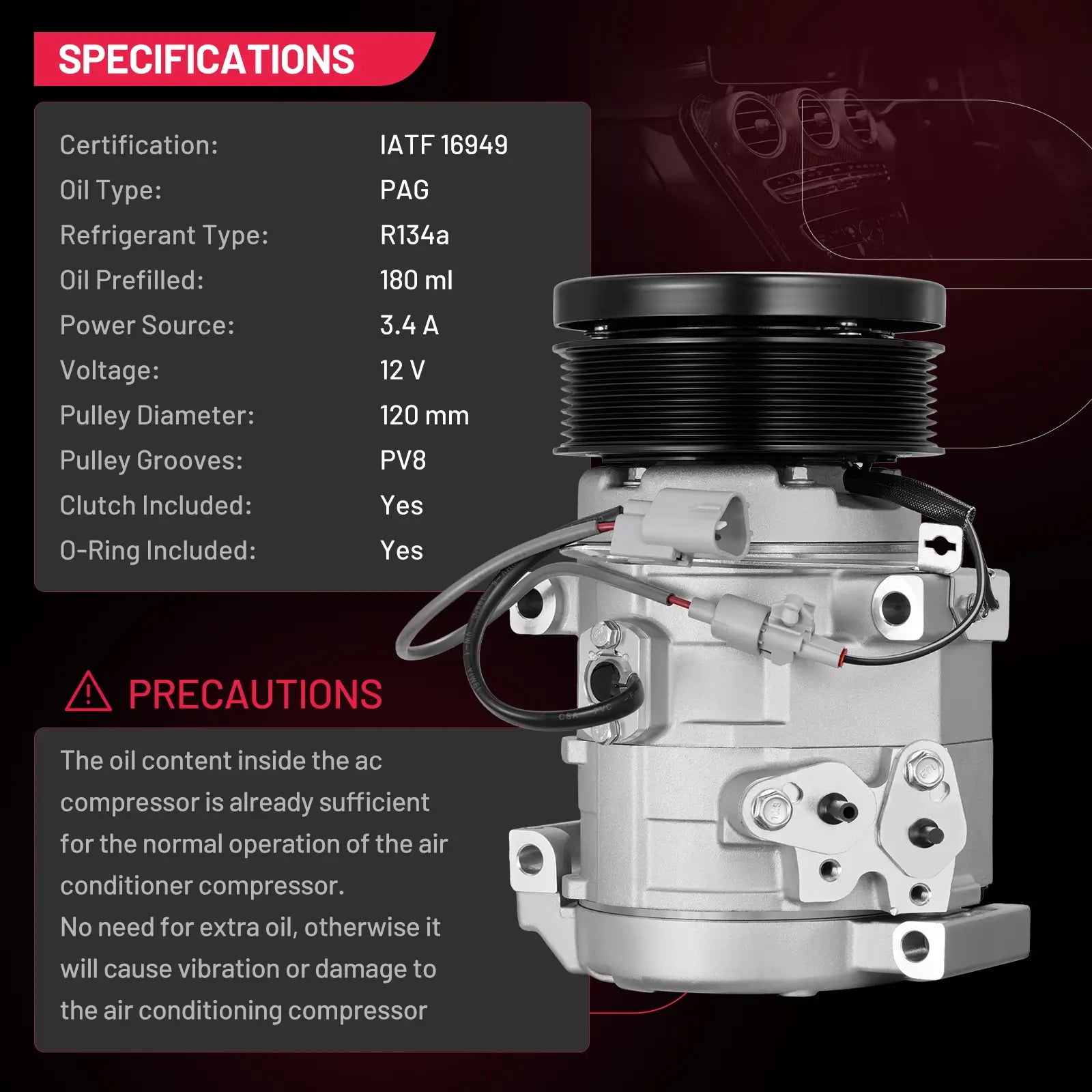 BDFHYK 158325 vehicle AC compressor port and body detail for Toyota Tundra