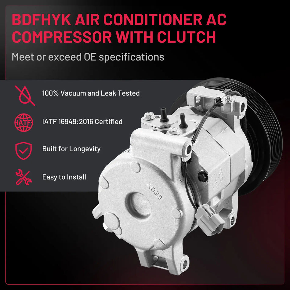 Honda Accord 2.4L 2003-2007 AC Compressor with Clutch with 7-Groove Pulley, Replace 38810-RAA-A01