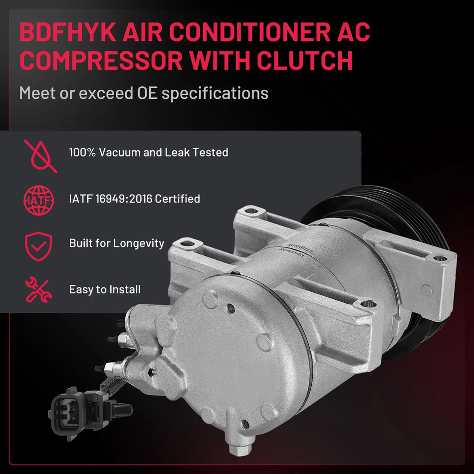 BDFHYK A/C Compressor with Clutch for Nissan Rogue 2008-2013 & Rogue Select 2014-2015 2.5L, 6PK Pulley, Replace 98490