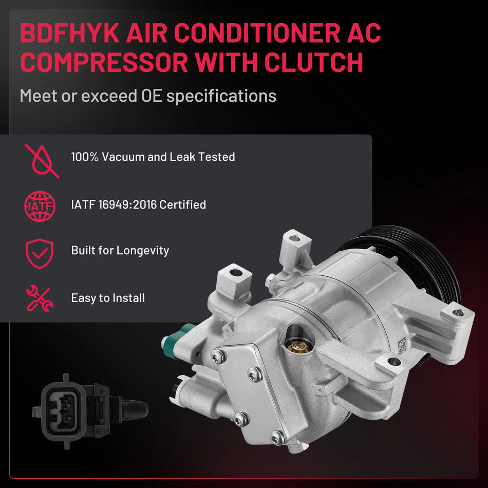 BDFHYK 2013-2018 Nissan Altima 2.5L A/C Compressor with Clutch & 7-Groove Pulley Pre-Filled PAG Oil