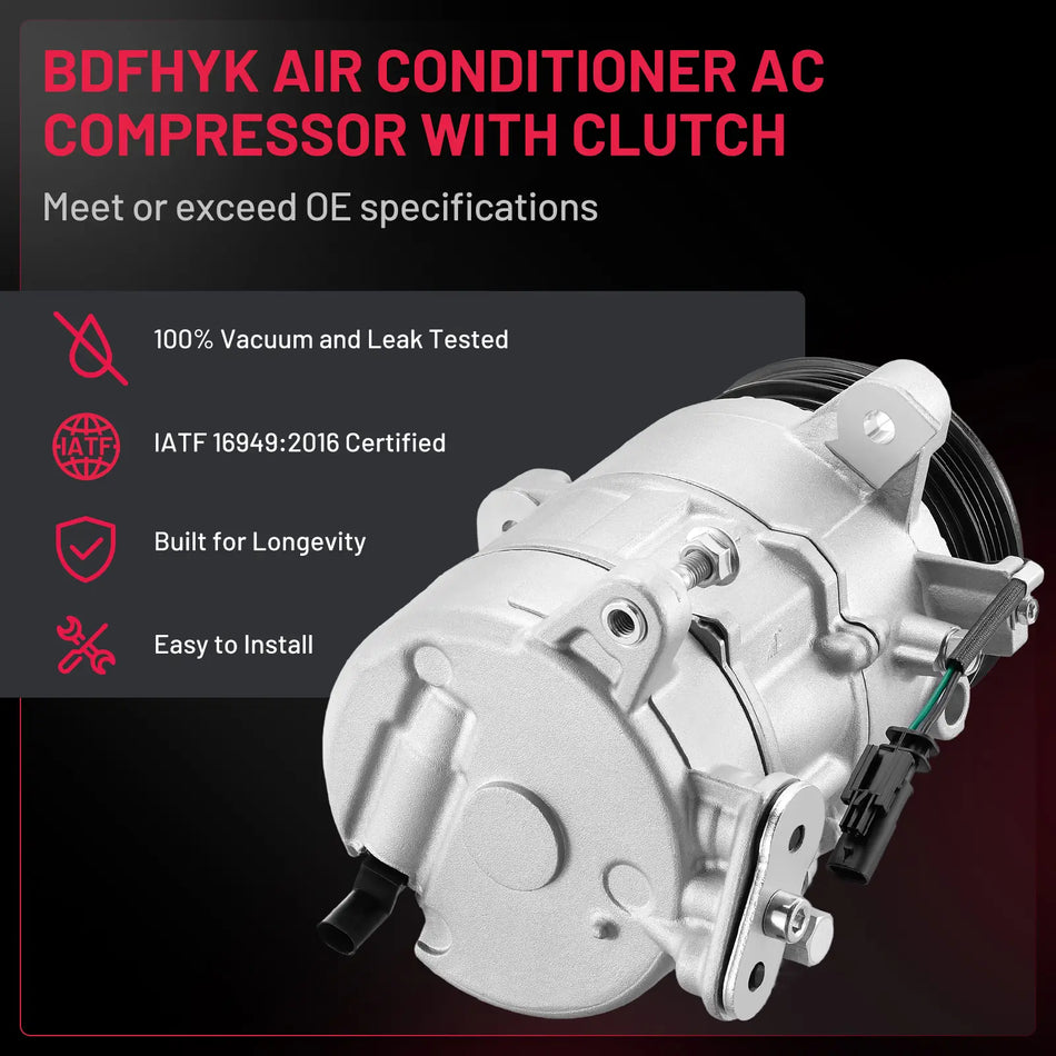 22986660 A/C Compressor with Clutch Fits For Chevrolet Silverado 1500 Tahoe Suburban 2014-2020, GMC Sierra Yukon 5.3L 6.2L V8, 6-Groove