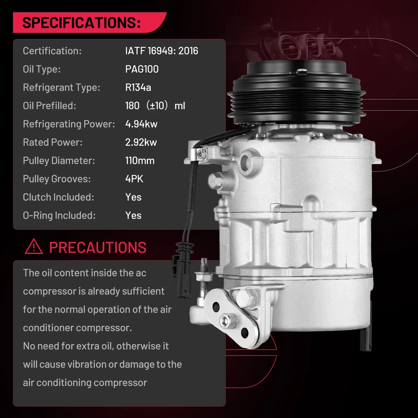 BDFHYK 22986660 vehicle AC compressor port and body detail for 5.3L 6.2L V8 applications