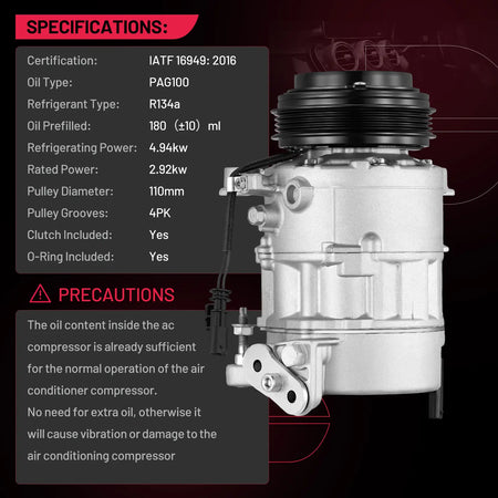 BDFHYK 22986660 vehicle AC compressor port and body detail for 5.3L 6.2L V8 applications