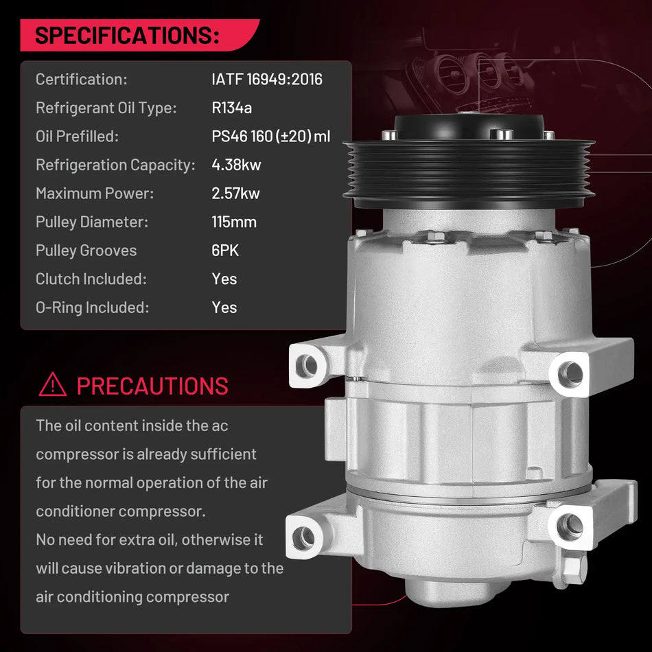 BDFHYK 178328 A/C Compressor with Clutch Fits Hyundai Sonata 2012-2014, Kia Optima 2012-2018 2.0L 2.4L, 6-Groove