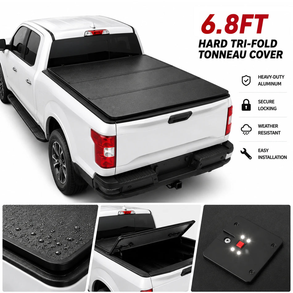 BDFHYK 6.8FT Hard 3-Fold Tonneau Cover for Ford F-250 F-350 Super Duty 1999–2025, Fits 81.9" Bed