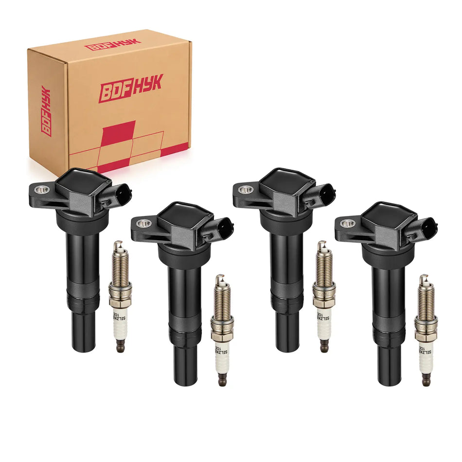 BDFHYK Ignition Coil UF651 with Iridium Spark Plug 9686 For Kia Soul 2012-2015, Hyundai Elantra Coupe GT 2016-2018, Set of 4
