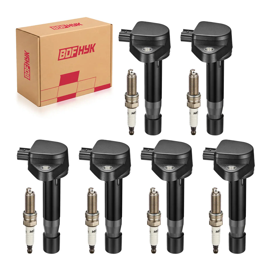 BDFHYK Ignition Coil Pack UF603 and Iridium Spark Plugs 97390, Fits Honda Accord Pilot Ridgeline Acura RL 3.5L 3.7L V6, Set of 6
