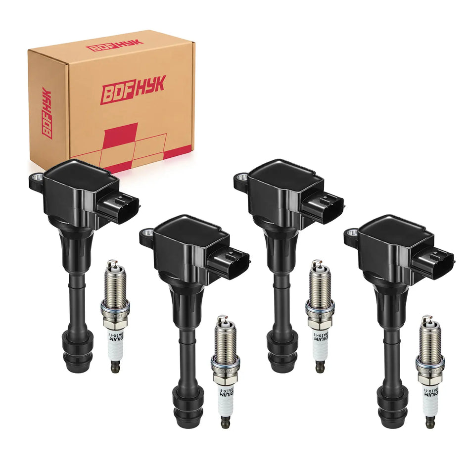 BDFHYK Ignition Coil UF350 and Iridium Spark Plugs 4505 For Nissan 2002-2006 Altima 2002-2006 Sentra L4 2.5L Sets of 4