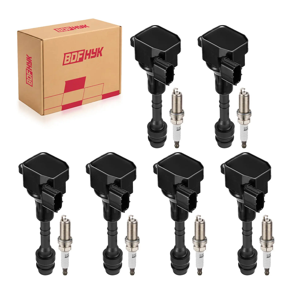 BDFHYK Ignition Coil UF349 and Iridium Spark Plug 6376 For Nissan Altima 2005 2006 Nissan Xterra 2008, Set of 6