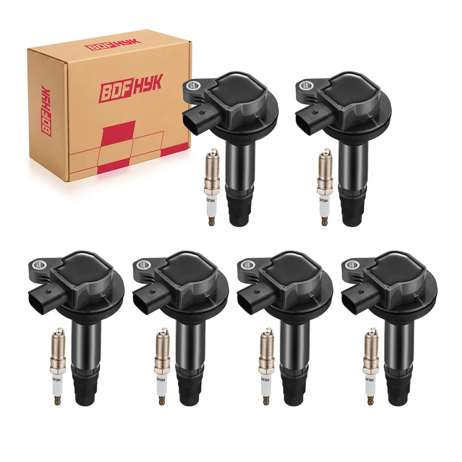 BDFHYK Ignition Coil Pack UF553 and Iridium Spark Plugs 5019 Fits Ford Edge Flex Taurus 3.5L 3.7L V6, Set of 6
