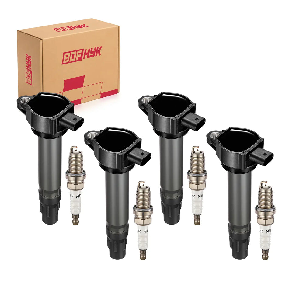 BDFHYK Ignition Coil and Iridium Plugs For Chrysler 200 Sebring Dodge Avenger Caliber Journey Jeep Compass, Sets of 4