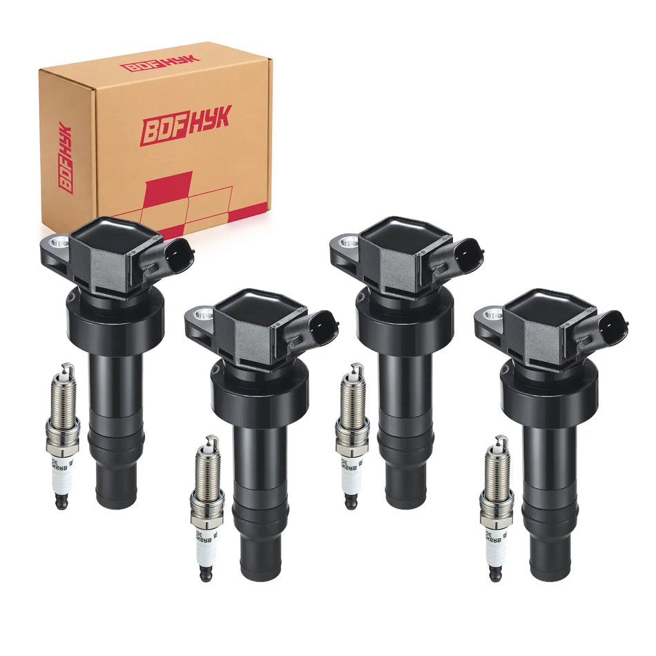 BDFHYK 4 Ignition Coil UF652 and 4 Iridium Spark Plug 93815 for Hyundai Accent, Veloster; Kia Rio, Soul 1.6L / 2.0L L4