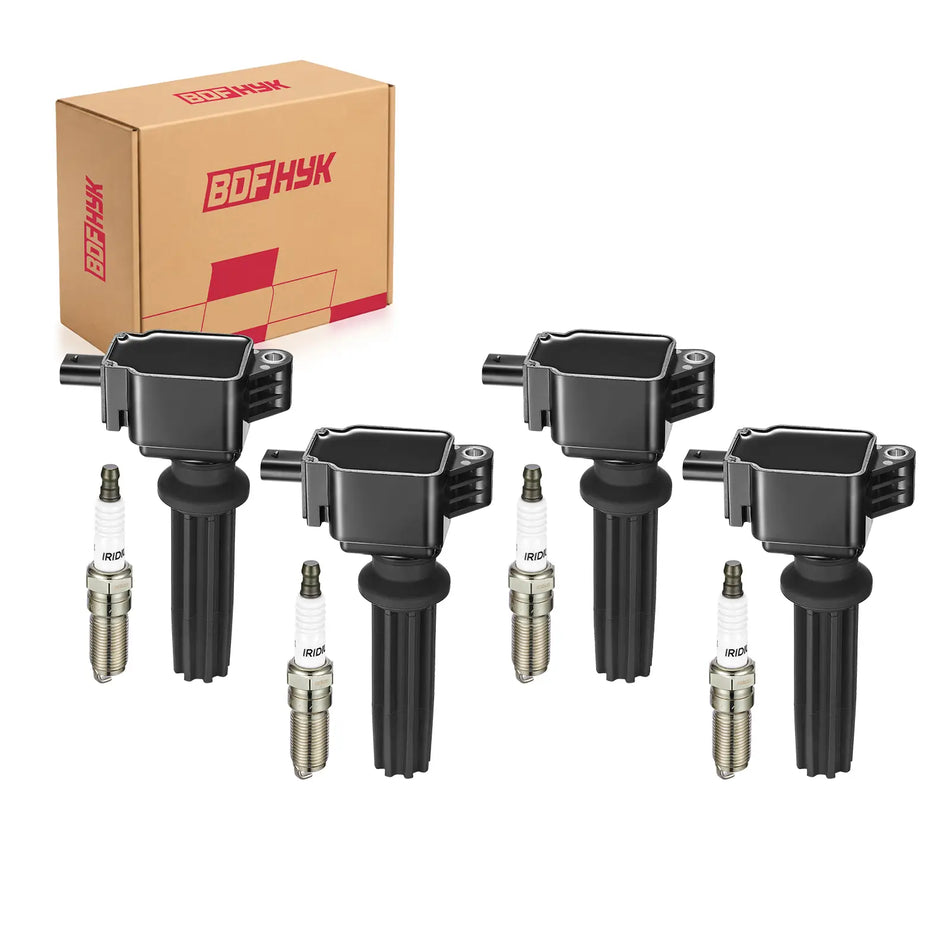 BDFHYK UF670 Ignition Coil Pack & LTR6BHX Iridium Spark Plug Kit ,Fits Lincoln MKC MKT MKZ 2.0L 2.3L L4,Sets of 4