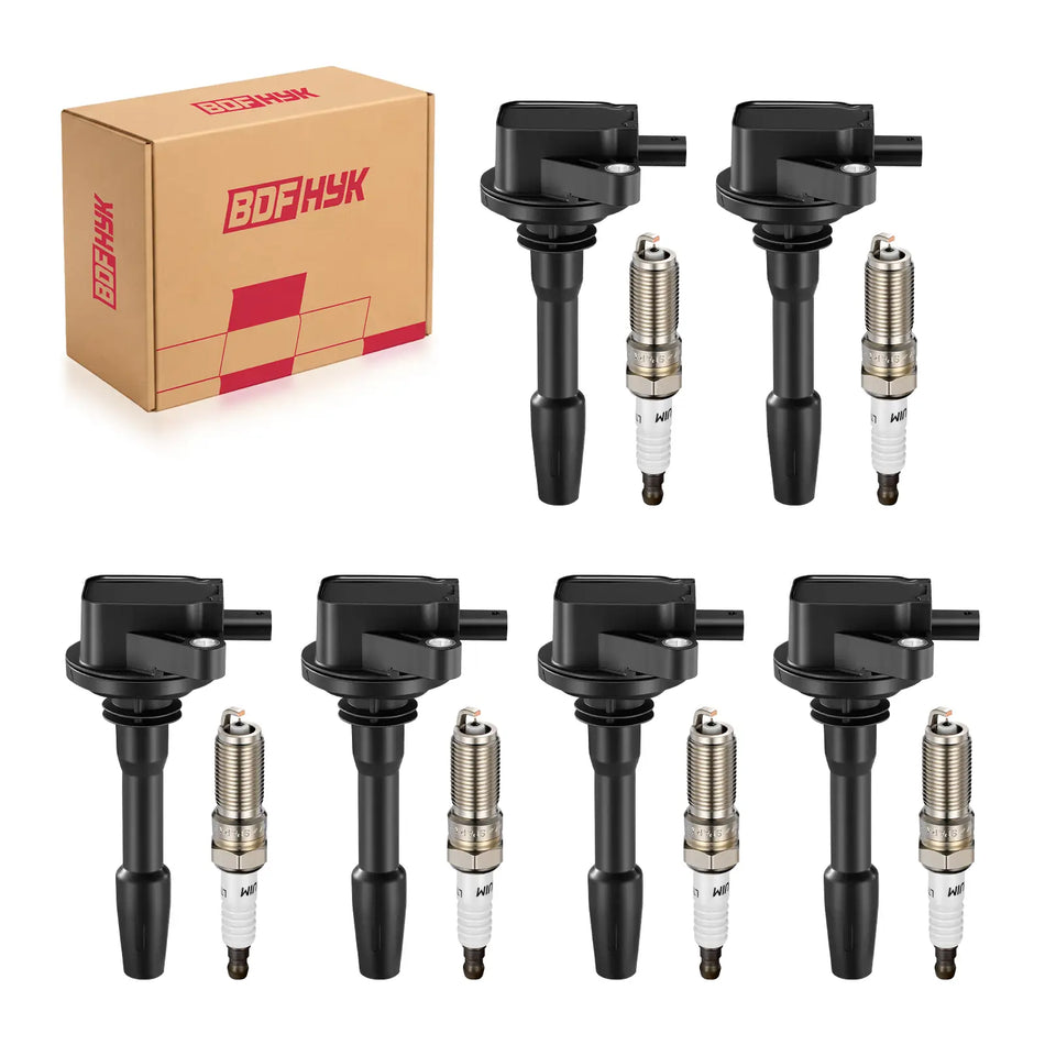BDFHYK Ignition Coil UF825+Iridium Plugs 6509 Fits Explorer Police Interceptor Utility Transit-150/250/350/350HD F-150 3.3L 3.5L V6,Set of 6