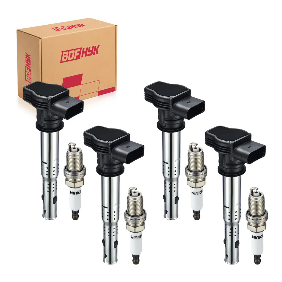 BDFHYK Ignition Coil and Spark Plugs For Audi Volkswagen 2.0L L4 4.2L V8,Sets of 4