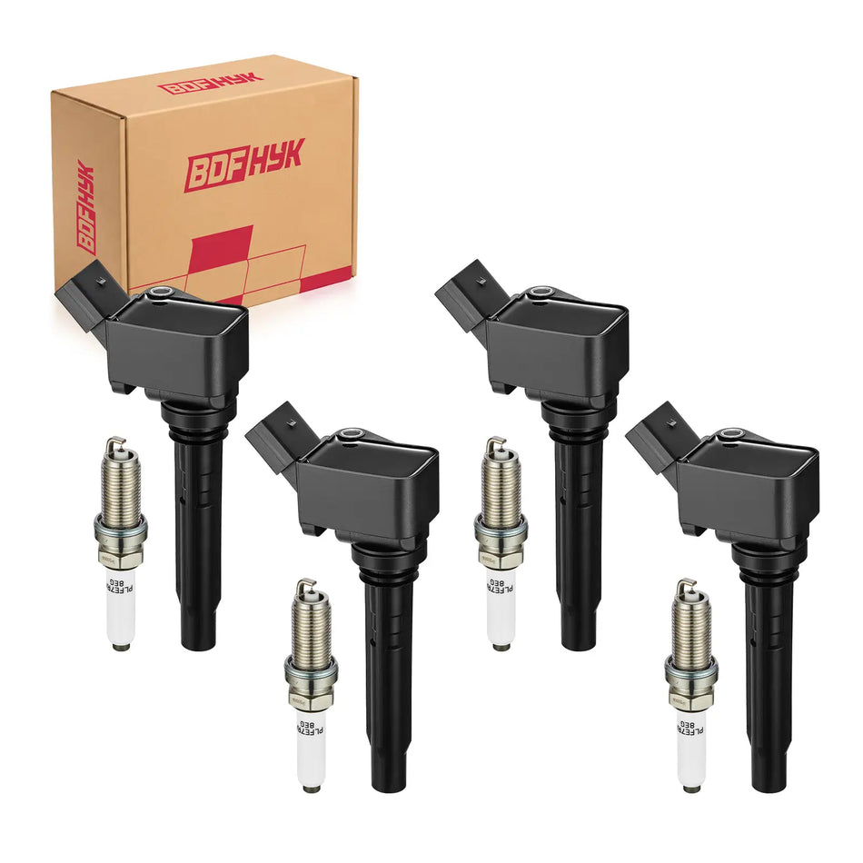 BDFHYK 4 Ignition Coil UF716 and 4 Iridium Spark Plug LFER7BHX for Audi A3, A4, A5, A6, Q5, Q7, S3, S4, TT