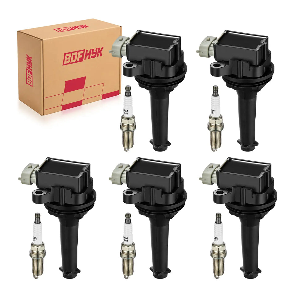 BDFHYK Ignition Coil UF517 and Iridium Plugs AP5325 For Volvo C30 C70 S40 S60 V50 V70 XC70 2.4L/2.5L L5,Sets of 5