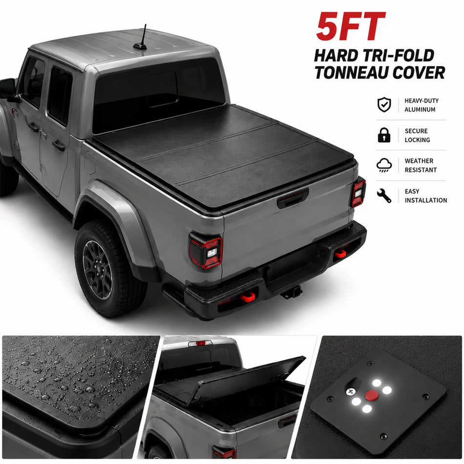 2020-2026 Jeep Gladiator 5 FT Bed Hard Tri-Fold Tonneau Cover | BDFHYK