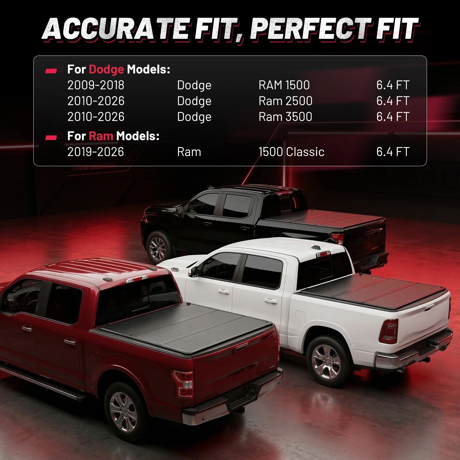 Ram 6.4 ft bed fitment detail for BDFHYK hard tri-fold tonneau cover