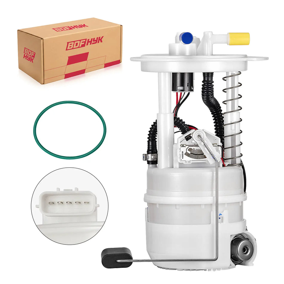 BDFHYK premium electric fuel pump module assembly kit with durable green sealing O-ring and branded packaging box, engineered as a direct-fit replacement for Nissan vehicles.