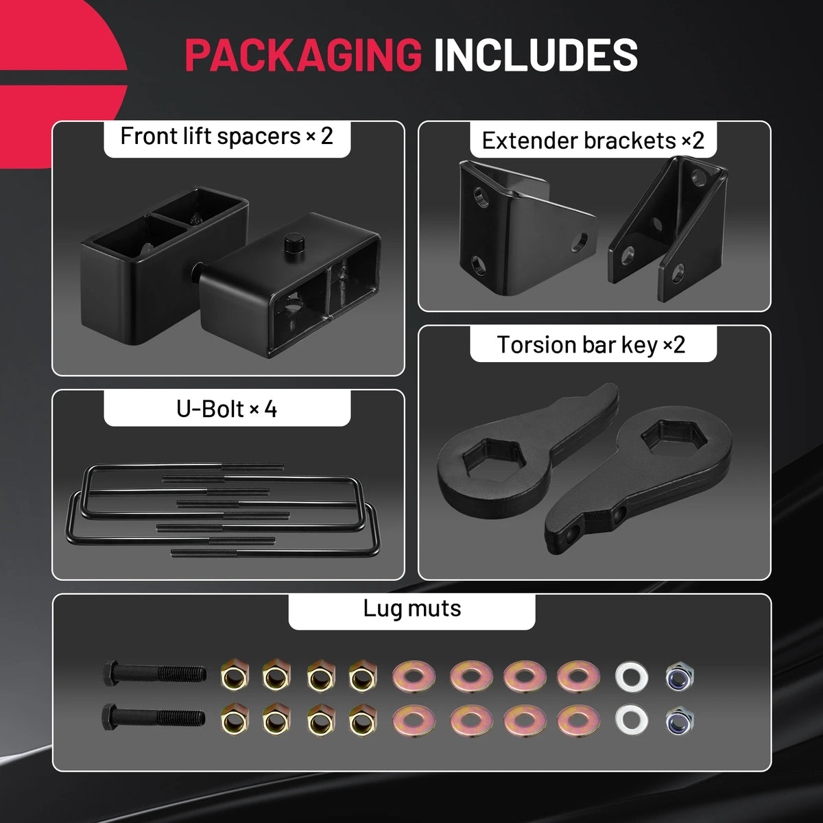 Silverado Sierra 2500HD 3500HD leveling lift kit package components