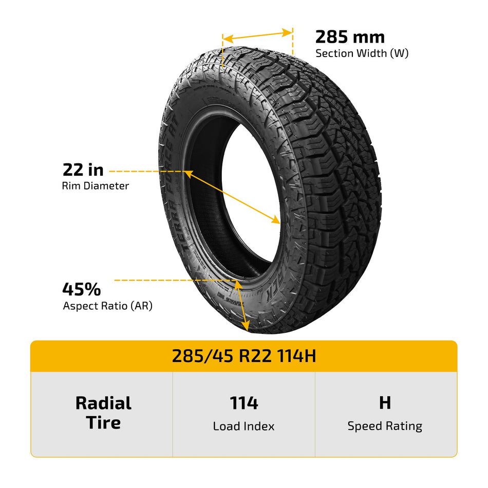 Premium 285/45R22 114H All-Terrain TERRA FORCE AT Tire Improved Handling